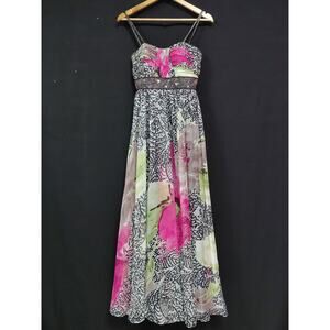 Camille La Vie Multicolor Floral Chiffon Maxi Dress Women A-Line Long Size 4